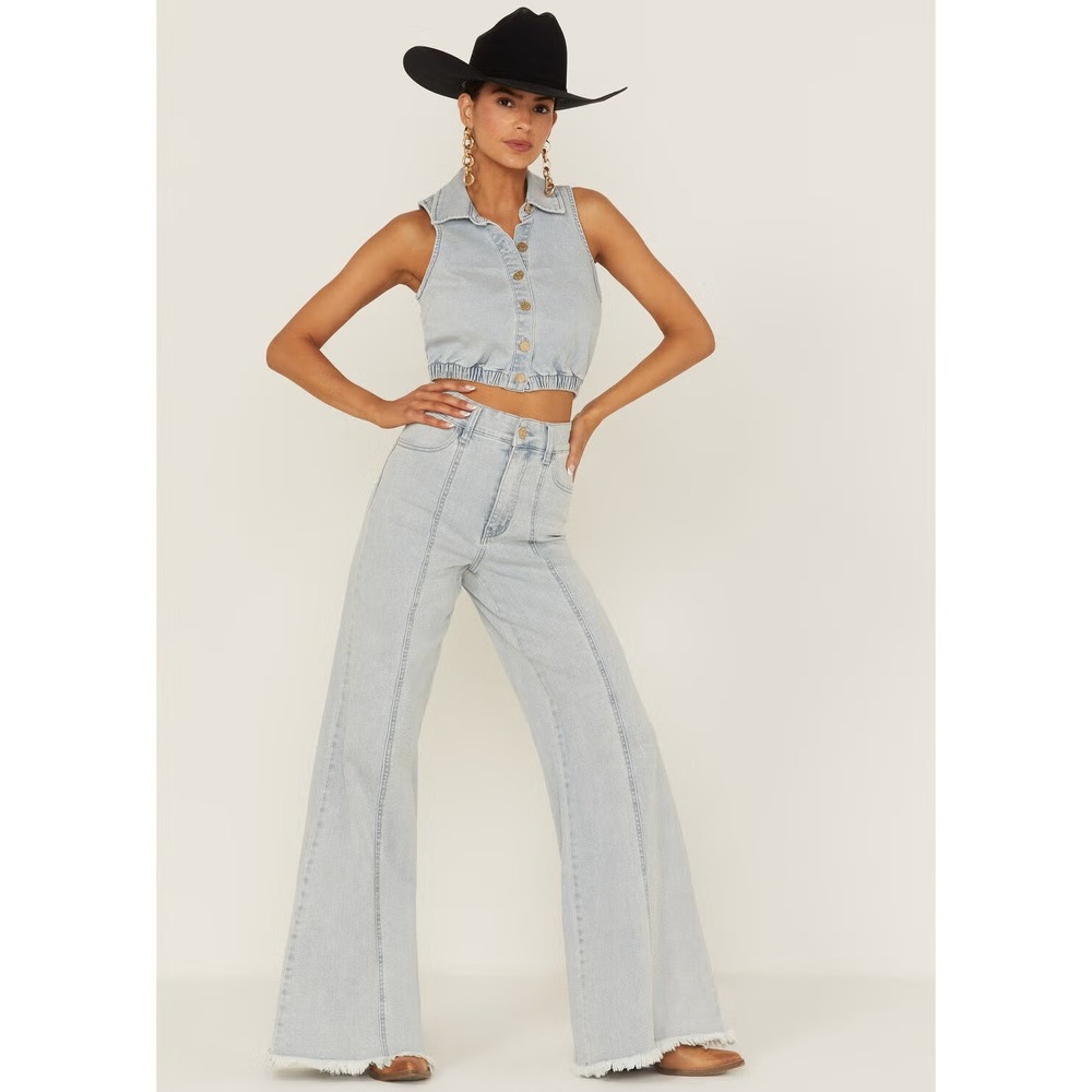 SHOW ME YOUR MUMU Sz‎ 27 Ashbury Glacier Blue Denim Wide Leg Jeans Western Boho